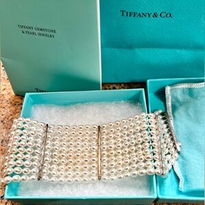 Authentic Tiffany & Co Ziegfeld Pearl Bracelet 10-Row 925 Silver💕❤️💕